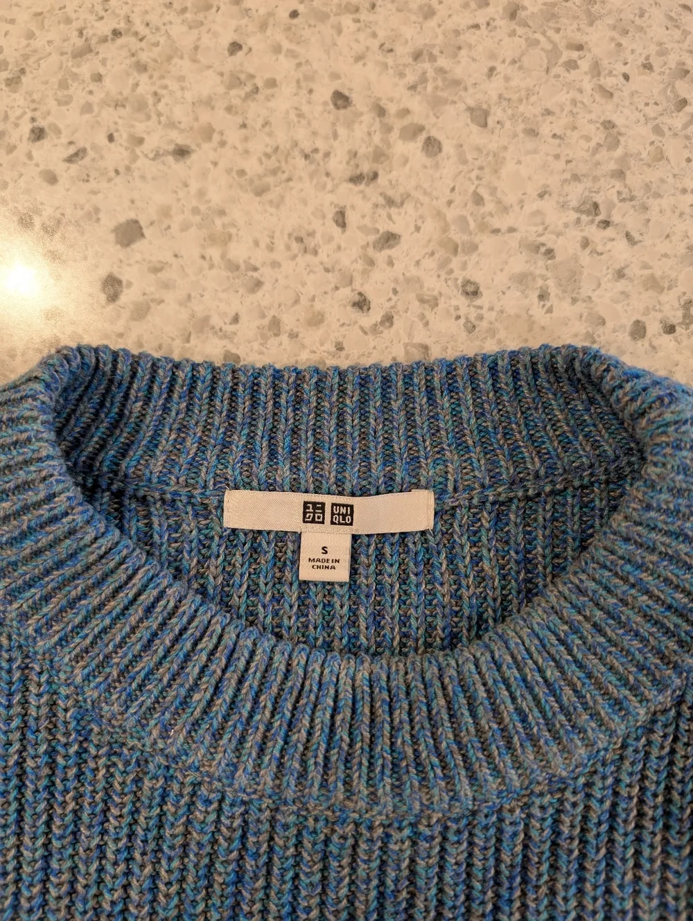 Uniqlo Small Boxy Sweater Crew Neck Grey Blue Wide Arm Cotton Knit Long Sleeve - Picture 13 of 16